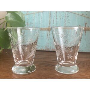 F Star by Glastonbury Lotus Atomic Shooting Star MCM Etched Shot Glasses 2 Piece